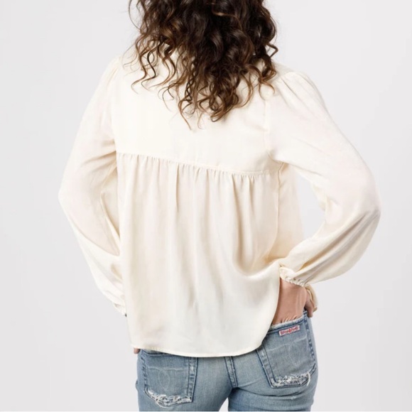 NWT Band of the Free | Cash Ivory Long Sleeve Peasant Satin Top L - Picture 2 of 12